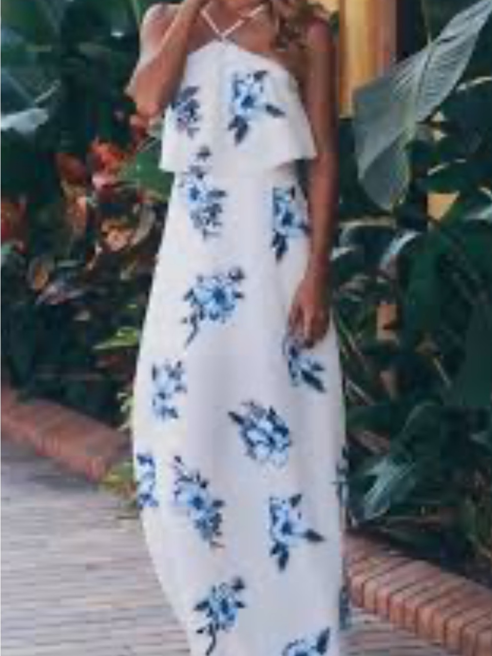Altered State White Floral Maxi Dress with Blue Florals